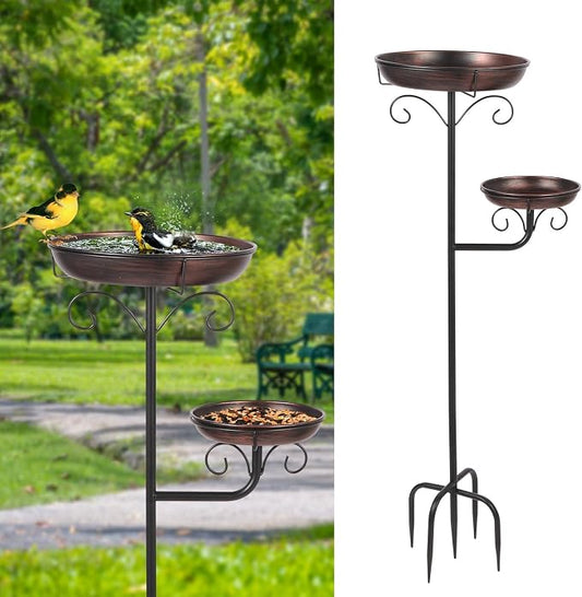 42" Large Freestanding Metal Bird baths for Outdoors Bird Feeder Ground for Garden Decor, Removable Bowl with Strong 5 Stakes, Bird Bath for Outside, Ground Mounted Birdbaths for Pation Backyard Lawn