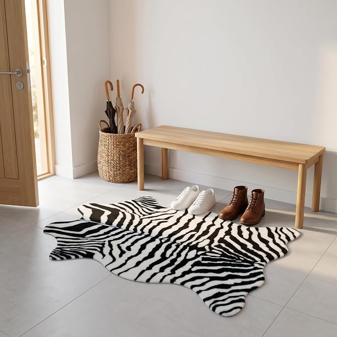 MustMat Zebra Print Rug,Black White Modern Minimalist Decor 2'6"×3'7" | Fits Bedroom,Vanity,Entryway,Armchair,Dorm,RV;Matches Boho,Farmhouse,Contemporary Decor