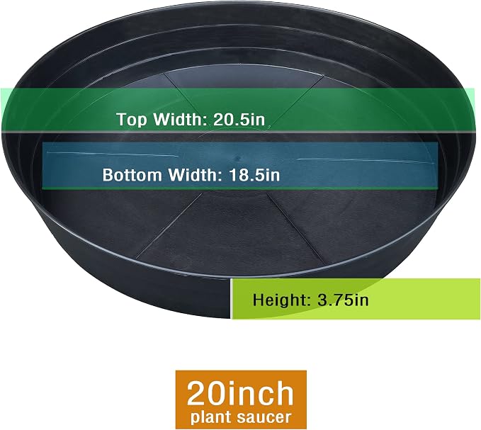20 Inch Extra Large Plant Saucers, Extra-Deep 3.7 in Black Drip Trays for Flower Pot, Heavy Duty Drainage Tray Indoors No Holes, 3 Pack Plastic Planter Plate Water Catcher for Pots Base 16 17 18 in