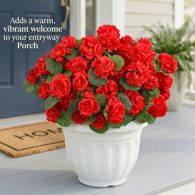 12 Pcs Artificial Geranium Flowers for Outdoor, UV Resistant Geraniums Artificial Flowers Realistic Faux Flowers Outdoor for Planters Outside Porch Garden Decor (15.3", Red)