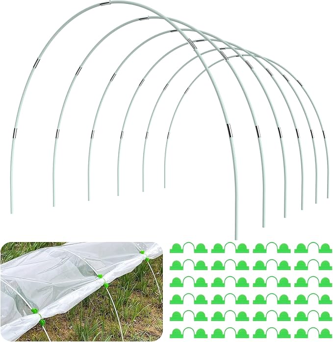 Greenhouse Hoops for Raised Beds, 36pcs Fiberglass Garden Hoops Grow Tunnel | 8FT Flexible Fiberglass, Rust-Free Design, 24 Clips, Hoops for Garden Netting Row Cover and Shade Cloth, DIY Plant Support