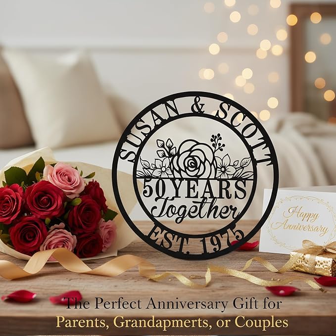 Personalized Metal 50th/60th/40th/30th/25th/10th/1th Anniversary Sign Gift Custom Name Wall Sign Wedding Gift for Couples Parents Husband Wife Housewarming Valentines Day Gift