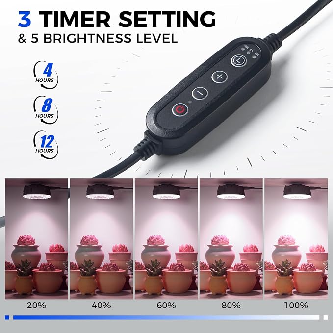 Barrina Orbgrow OG09 Puck Grow Light with Timer, Pinkish White 36W(4 x 9W, 540 Watt Equiv), Full Spectrum Plant Light for Indoor Plants, Magnetic & Linkable, 5 Levels Dimmable, 4 Packs, Black