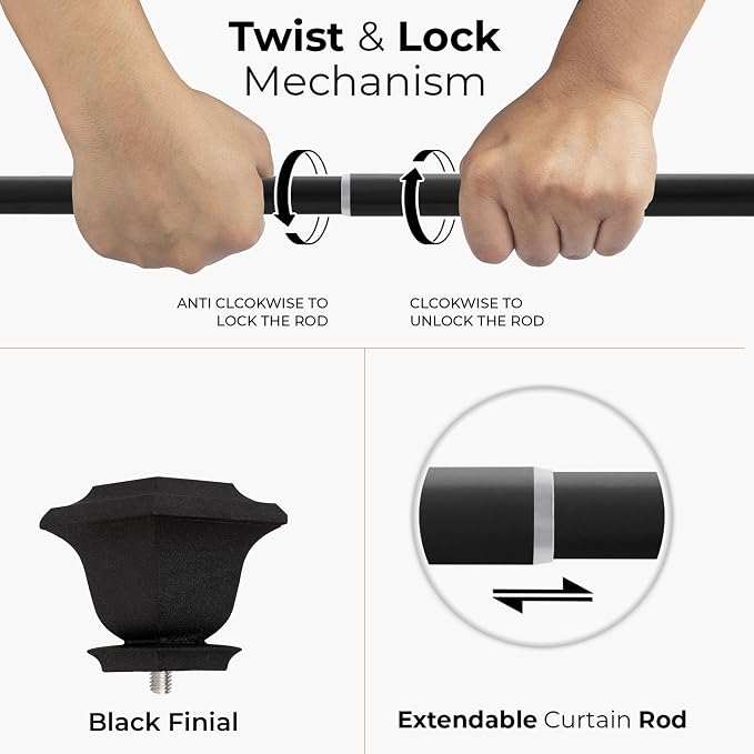 Deco Window Adjustable Curtain Rod for Windows 44 to 120 Inch (Pack of 2) Extendable Heavy Duty 1 Inch Iron Drapery Pole with Finials Wall Mounted French Door Curtain Rods (Dark Stone)