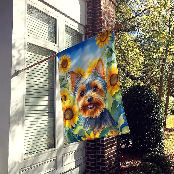 Caroline's Treasures DAC6178CHF Yorkshire Terrier in Sunflowers House Flag Large Porch Sleeve Pole Decorative Outside Yard Banner Artwork Wall Hanging, Polyester, House Size, Multicolor