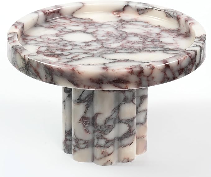Marble Perfume Tray with Legs - Round Decorative Stone Pedestal for Bathroom Vanity Coffee Table Kitchen Countertop, Footed Jewelry Candle Organizers Catchall Plate Riser with A Scalloped Leg