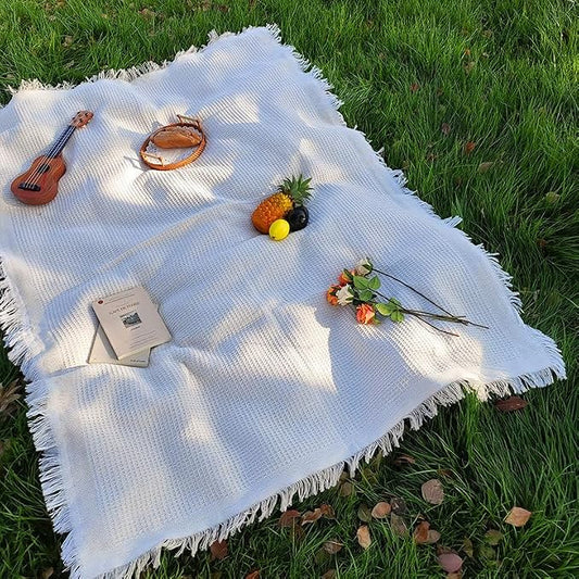 70"x 70" Picnic Blanket Extra Large,Layer Outdoor Blanket for 5 to 7 Adults,Camping Grass Lawn Park Accessories Cute Couple Gifts Ideas Wedding Registry for Park, Beach (Cream)