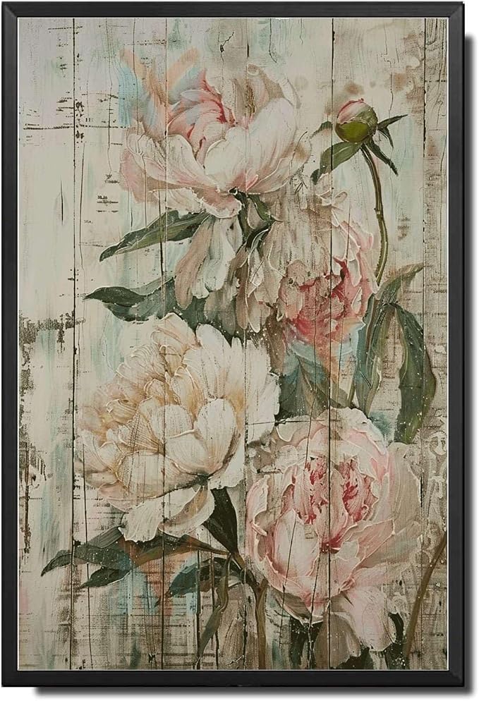 Metal Sign Tin Sign Vintage Wall Art Shabby Chic Peony Tin Sign for Floral Opulence Rustic Wall Decor and Distressed Wood Surfaces Metal Sign for Bar 6×8 Inches with Metal Frame