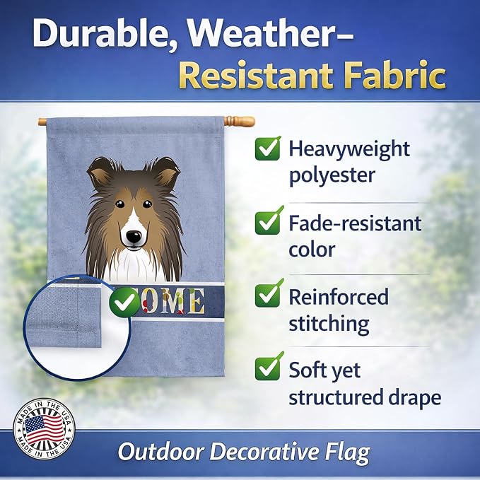 Caroline's Treasures BB1428CHF Sheltie Welcome House Flag, Blue Large Porch Sleeve Pole Decorative Outside Yard Banner Artwork Wall Hanging, Polyester, House Size, Multicolor