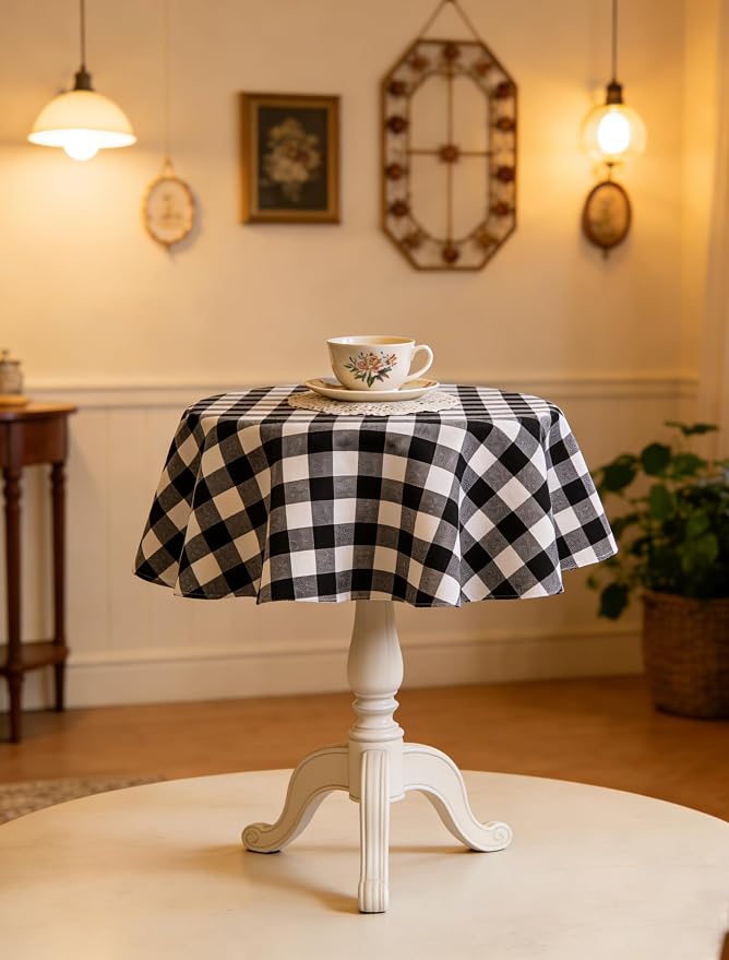Waterproof Plaid Tablecloth Fabric - Round 25 Inch Classic Gingham Checker Table Cloth for Indoor/Outdoor Use - Buffalo Table Cover for Picnics, BBQs, and Parties