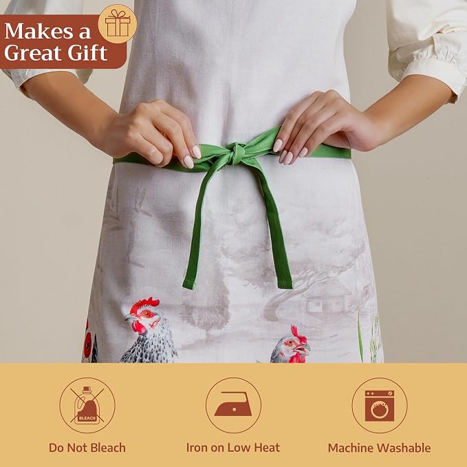 Maison d' Hermine Aprons for women with Pocket 100% Cotton (27.50"x31.50") | Adjustable Neck Strap & long ties Apron Men Chef Wedding Cooking Gardening Server Maid