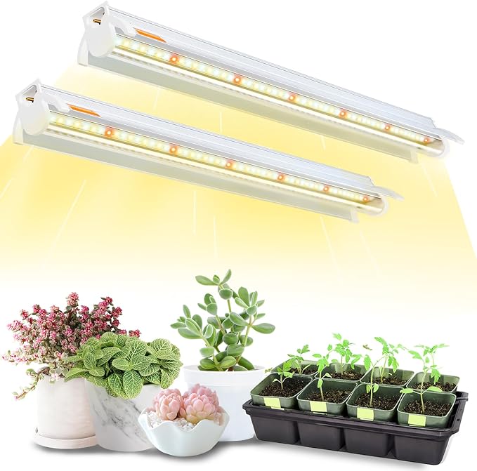 T5 Grow Lights for Seed Starting, 10W x2, Grow Lights for Indoor Plants | 16 inches, 2-Count, Full Spectrum LED Plant Light Bar w/Reflectors for Seedlings, 4000K White Growing Strips for Shelf/Rack