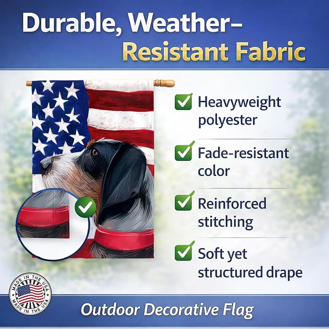 Caroline's Treasures CK6551CHF Griffon Bleu de Gascogne American Flag House Flag Large Porch Sleeve Pole Decorative Outside Yard Banner Artwork Wall Hanging, Polyester, House Size, Multicolor