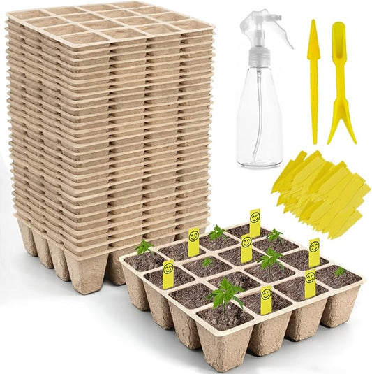 640 Cells Seed Starter Tray, 40 Pack Seed Starter Kit, Peat Pots for Seedlings with 400 Plant Labels, 2 Seed Planting Tool and 1 Spray Bottle