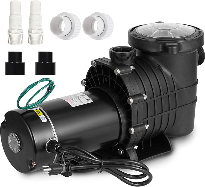 TOPDEEP 1.5 HP Pool Pump Inground, Self Primming pool pump above ground, Single Speed Swimming pool pumps Dual voltage with Strainer Basket & 2Pcs 1-1/2NPT Connectors