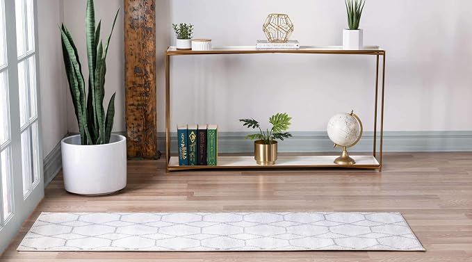Unique Loom Trellis Frieze Collection Area Rug - Geometric (2' x 6' 1" Runner, Ivory/ Gray)