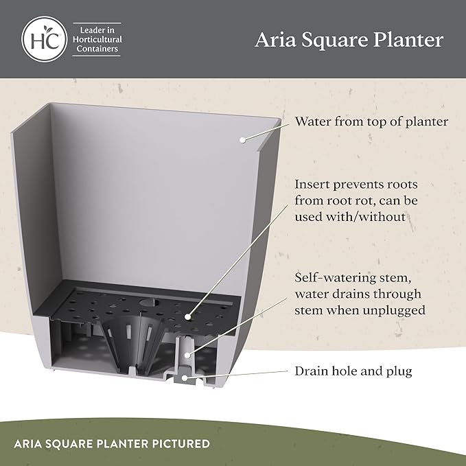 The HC Companies Aria Self Watering Square Plant Pot w/Drainage - Classic Planters for Outdoor Plants & Indoor Plants - Lightweight & UV-Resistant Plastic Pots for Plants (6" Matte White, Pack of 2)
