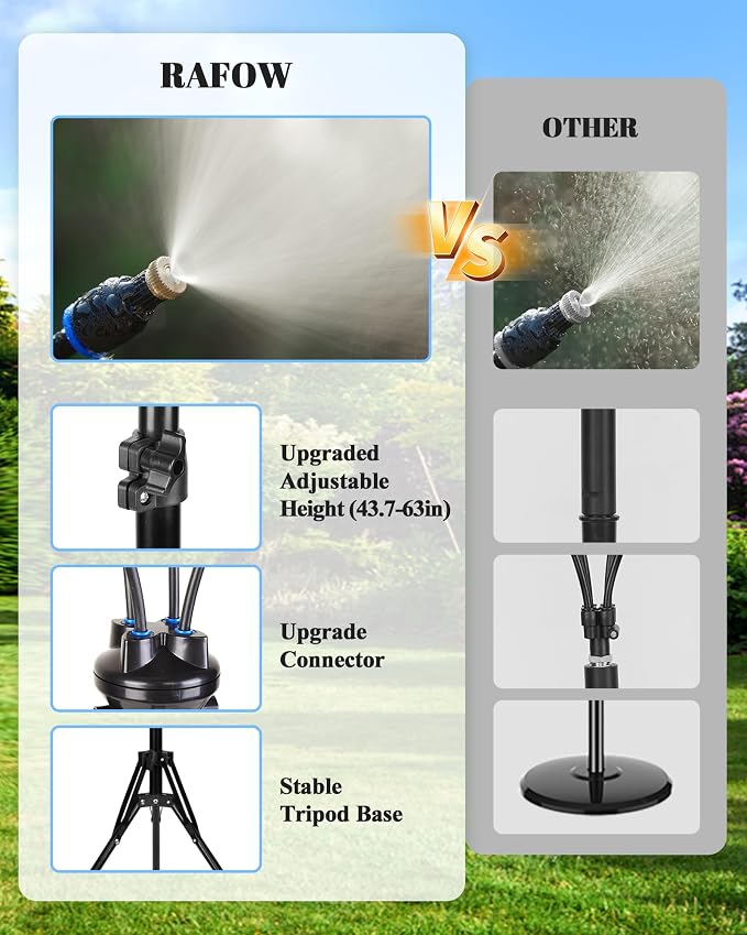 Rafow Standing Misters for Outside Patio - Adjustable Height 3.6-5.2FT Misting System Line 26.5FT Portable Water Misters for Cooling Outdoor with Tripod Base Stand Mister for Backyard Pool BBQ Party