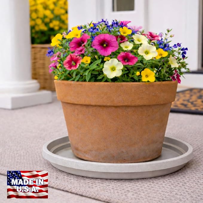 10 Inch Plant Pot Tray USA Made – Durable Plastic Flower Pot Saucer – Plant Water Catcher for Indoor Outdoor Garden (6, Rustic Stone)