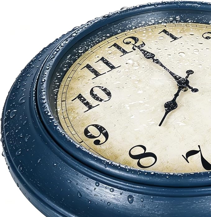 Outdoor Clock Waterproof with Thermometer Wall Clock for Patio Pool Bathroom Kitchen 18 Inch Blue