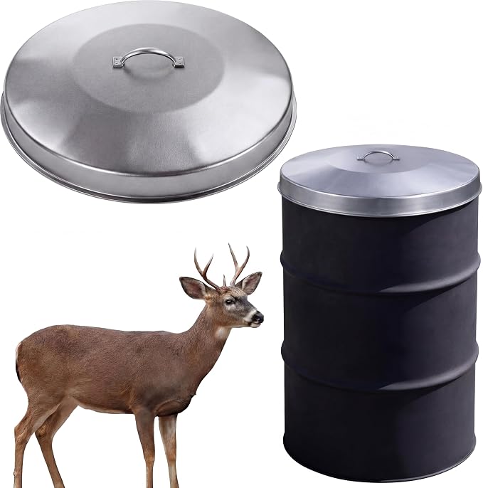 1 Pack White 55 Gallon Drum Lid with Handle Feeder Part Steel 3 Deep Heavyweight 9 lb Heavy Duty Waterproof Dustproof for Deer Turkey Feeder Fit Most 55 Gallon Rain Barrel