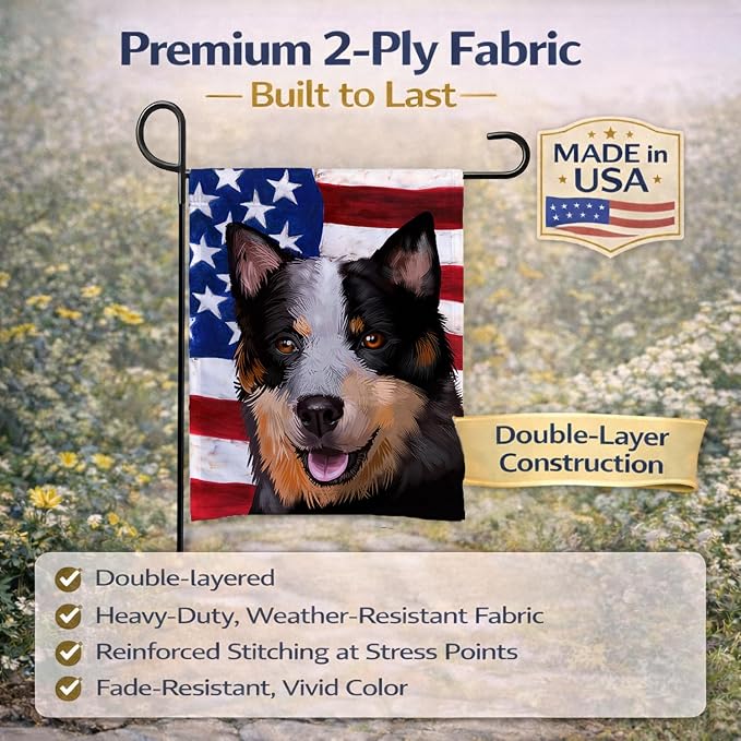 Caroline's Treasures CK6413GF Australian Stumpy Tail Cattle Dog American Flag Garden Flag Mailbox Flag Decorative Yard Flag Banner Outside Patio Artwork Yard Flower Beds, Garden Size, Multicolor