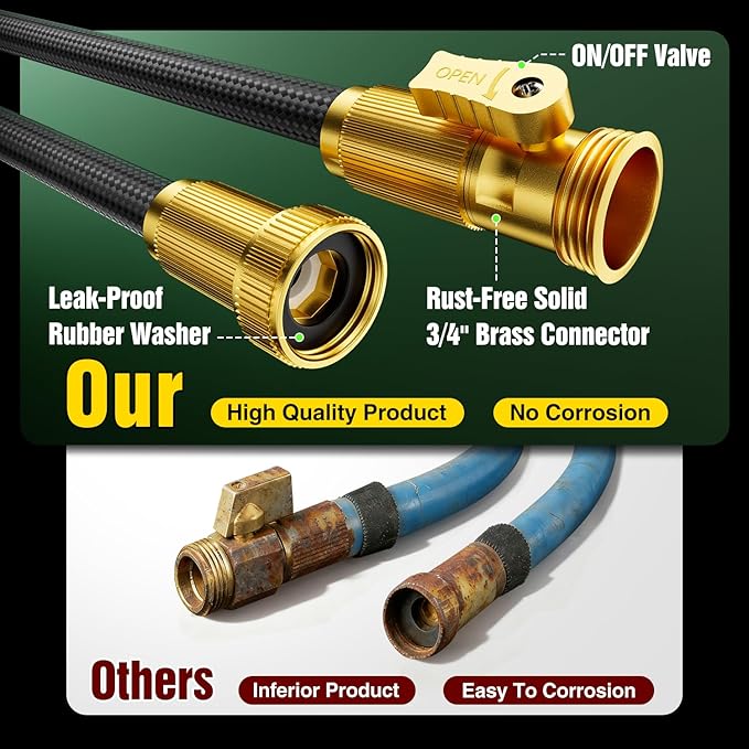 Garden Hose 125 ft Non-Expandable, Flexible Water Hose, Lightweight Hose with 10-Function Nozzle for Yard, Portable, Leak Proof, All-Weather Water Pipe for Outdoor, Car Wash, RV, Lawn