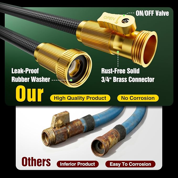 Garden Hose 75 ft Non-Expandable, Flexible Water Hose, Lightweight Hose with 10-Function Nozzle for Yard, Portable, Leak Proof, All-Weather Water Pipe for Outdoor, Car Wash, RV, Lawn