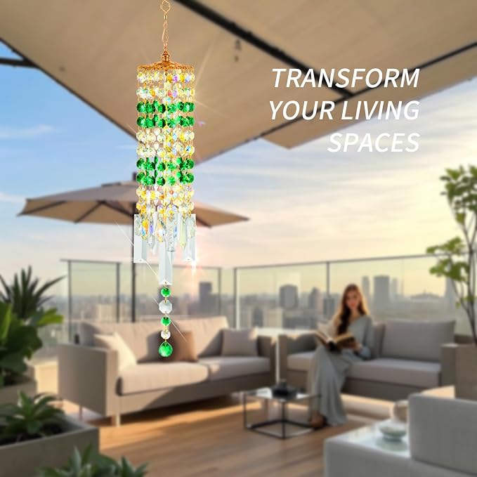 Crystal Wind Chimes Rainbow Suncatcher for Window, Garden, Patio Decor | K9 Crystal Suncatcher, 22 Inches, Creates Rainbows Indoors/Outdoors, Ideal For Gifting, Rose Gold Hooks, Porch/Balcony