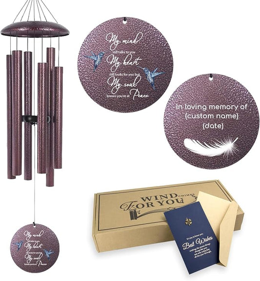 ASTARIN 36" Large Deep Tone Personalized Sympathy Wind Chimes, Memorial Wind Chime for Loss of Mother Father Loved One, Hummingbird Bereavement Gifts Decor Outdoor Patio Garden, Produced in Texas