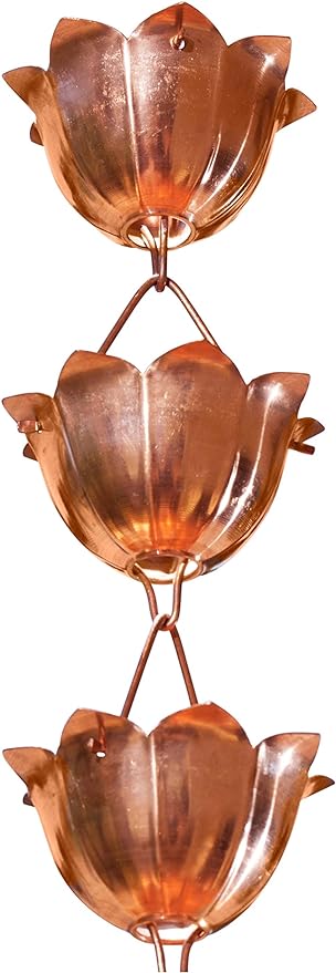 Monarch Rain Chains Pure Copper Lotus Cup Rain Chains for Gutters – 3 ft Extension Decorative Rainchain Outdoor Durable Heavy Duty Gutter Chain Downspout Replacement, Modern Rainchains for Outside
