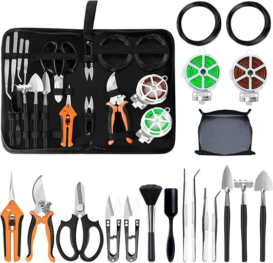 Bonsai Tools Set, 20 Pcs Gardening Succulent Tree Indoor Beginner Tool Kit, Include 262 Feet Bonsai Wire, 29.5"x29.5" Plant Repotting Mat, Leather Bag, Bonsai Scissors, Pruning Shears, Gifts for Women | Include 262 Feet Bonsai Wire, 29.5"x29.5" Plant R...