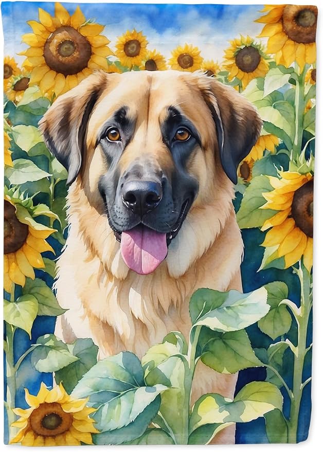 Caroline's Treasures DAC6012CHF Anatolian Shepherd in Sunflowers House Flag Large Porch Sleeve Pole Decorative Outside Yard Banner Artwork Wall Hanging, Polyester, House Size, Multicolor