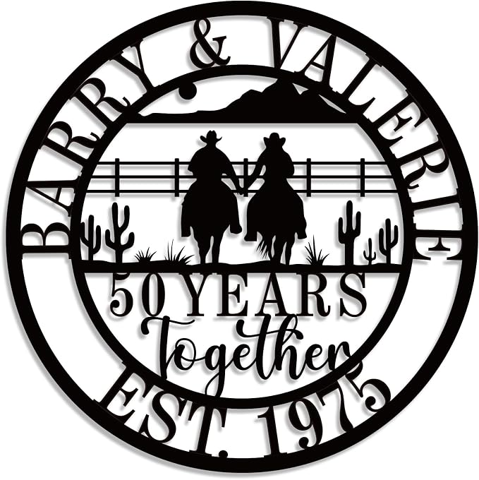 Personalized 50th/60th/25th/30th/40th/10th Anniversary Wedding Gifts for Couple Parents, Customized Cowboy and Cowgirl Couple Sign, Personalized Cowboy Name Sign, Cowboy Home Decor, Birthday Gift