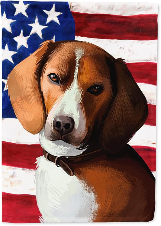 Caroline's Treasures CK6399CHF American Foxhound Dog American Flag House Flag Large Porch Sleeve Pole Decorative Outside Yard Banner Artwork Wall Hanging, Polyester, House Size, Multicolor
