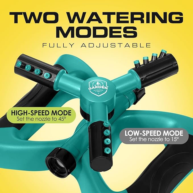 Joeys Sprinkler for Yard, Rotating Garden Sprinkler with 3 Adjustable Arms, Weighted Base, Expandable Connection, Lawn and Yard Sprinklers (Green)