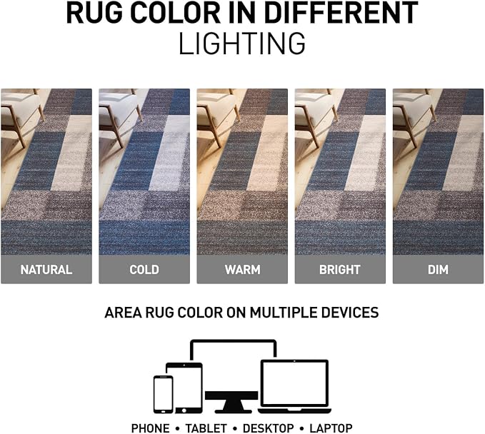 Rugshop Geometric Boxes Non-Slip Contemporary Area Rug Blue 2" x 7" | Non-Shedding, Rectangular, Size 2" x 7", Living Room, Bedroom, Dining Room, Home Office, Kitchen, Entryway, Hallway, Nursery