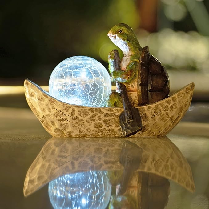 Rezpuao Garden Statue of Turtle,Garden Decor Tortoise Figurine,Turtle Outdoor Statue,Solar Tortoise Decor for Patio,Balcony,Yard,Lawn Ornament,Perfect Gardens Gift
