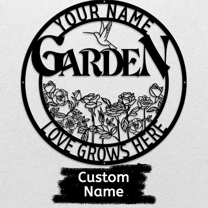 MeMate Large Garden Sign, Metal Garden Signs to Personalize, Personalized Signs, Garden Sign for Vegetable She Shed, Customized Name Wall Art Outdoor Decor, Plaque Mom Grandma,Rose Garden