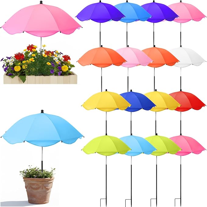 16 Pcs 26 Inch Plant Umbrellas for Outdoor Plants Garden Umbrella Shade for Potted Plant, Garden Bed Flower Pot Provide Shade to ‌defend Blazing Sun (13 Colors)
