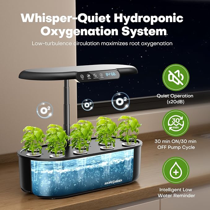 Ahopegarden Hydroponics Growing System: 12 Pods Temp ＆ Humidity Display | Plant Germination Kit with LCD Display and LED Grow Light for Planter Grower, Lettuce & Cherry Tomato Growth Enhancer