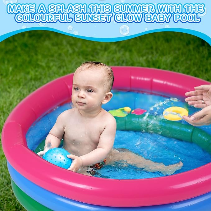 Jerify 6 Pack Kiddie Pool for Toddler 34 x 10 Inch Inflatable Kids Swimming Pool Small Baby Blow up 3 Rings Round Baby Padding Ball Pond for Indoor and Outdoor Water Game Play Center(Cute Style)