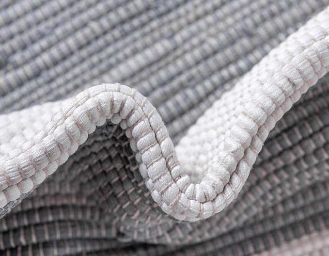 Unique Loom Chindi Rag Collection Area Rug - Striped (6' 1" x 9' Rectangle, Gray/ Ivory)