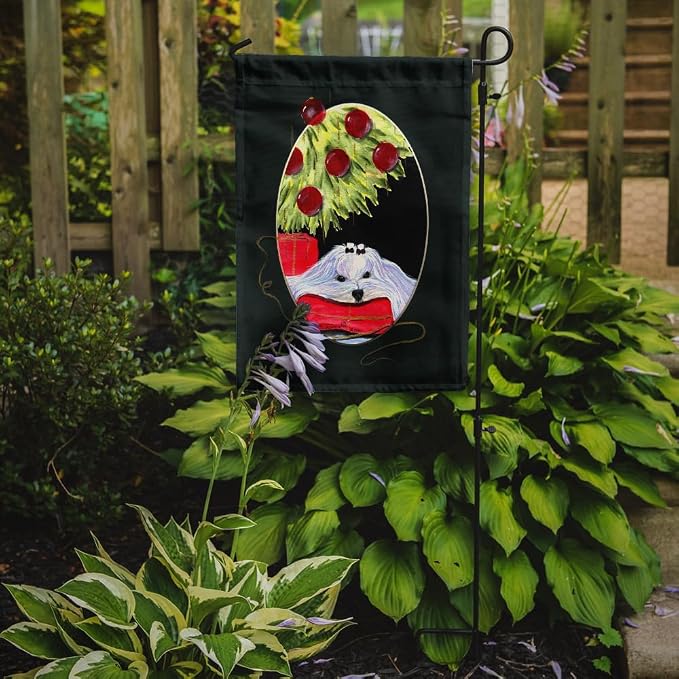 Caroline's Treasures SS8069GF Christmas Tree with Maltese Garden Flag Mailbox Flag Decorative Yard Flag Banner Outside Patio Artwork Yard Flower Beds, Garden Size, Multicolor