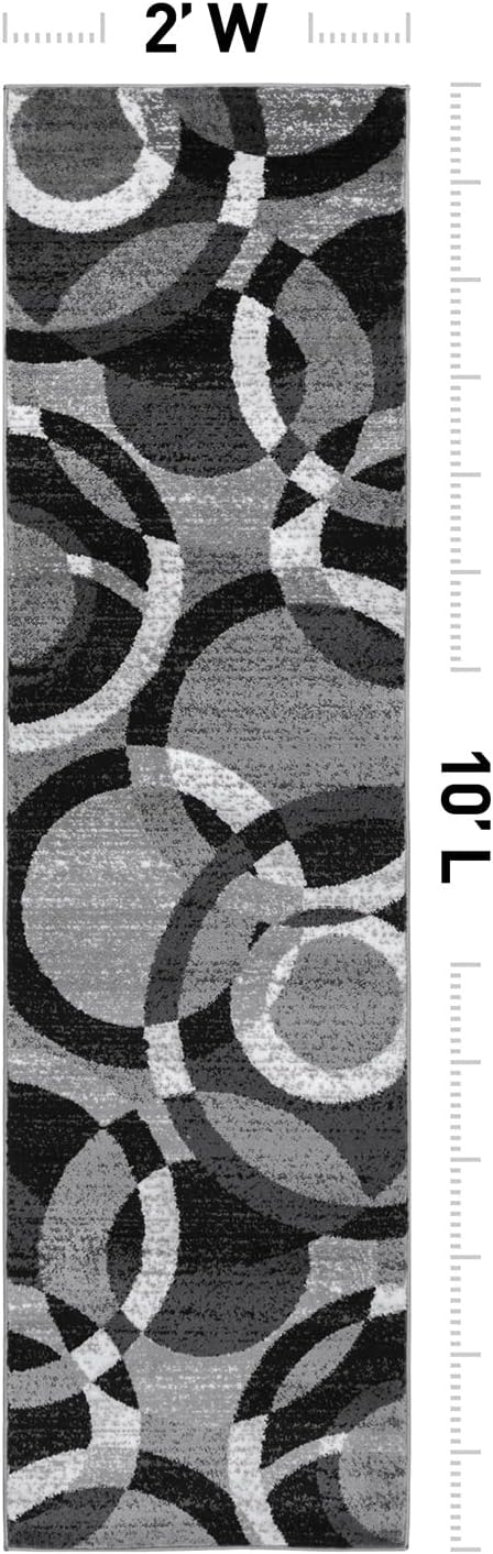 Rugshop Abstract Circles Modern Geometric Runner Rug Gray 2' x 10' | Non-Shedding, High Traffic, Runner, Size 2' x 10', Living Room, Bedroom, Dining Room, Home Office, Kitchen, Entryway, Hallway