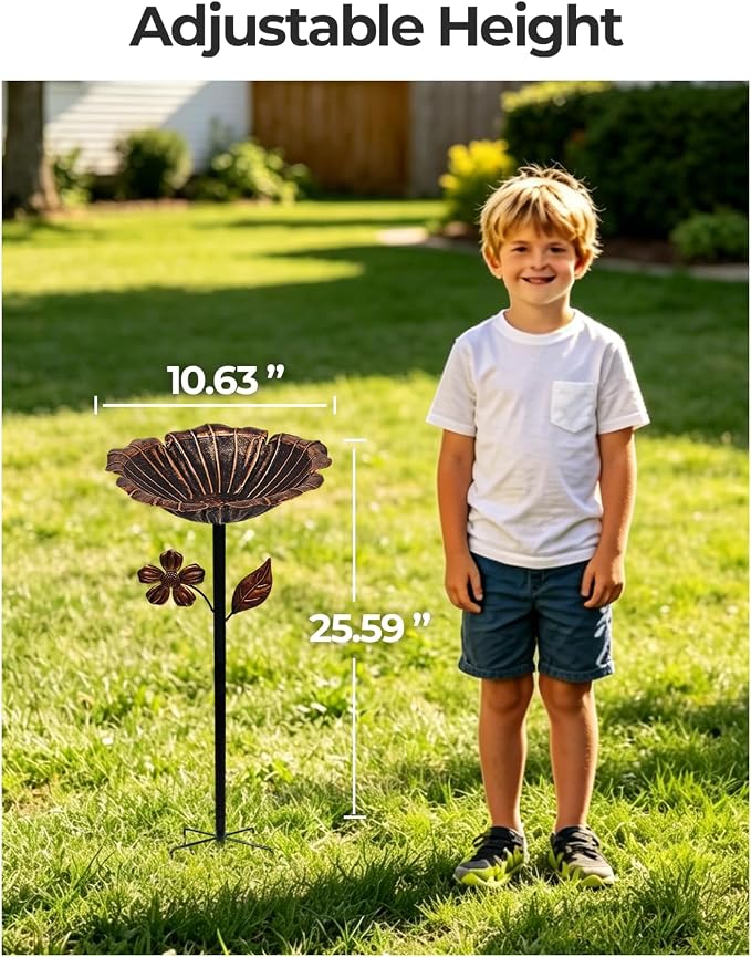 2PCS Vintage Metal Bird Bath Feeder 5-Prong Stake for Garden Patio | Vintage Metal Bird Bath & Feeder, Weatherproof, Easy Install, Ideal Garden Patio Decor.