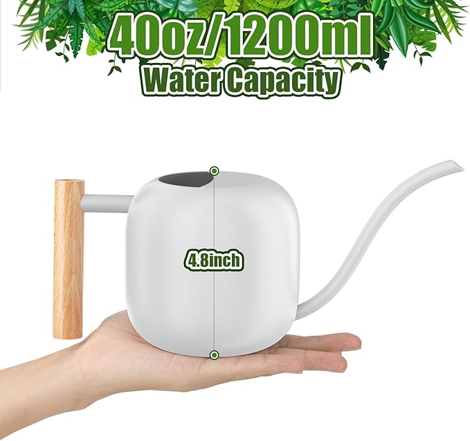 Green Moon 1.2L/41oz Metal Metal Watering Can with Long Spout, White | Metal Stainless Steel Watering Can for Indoor Plants, House Bonsai, Succulents, and Garden Flowers, Decorative Watering Cans