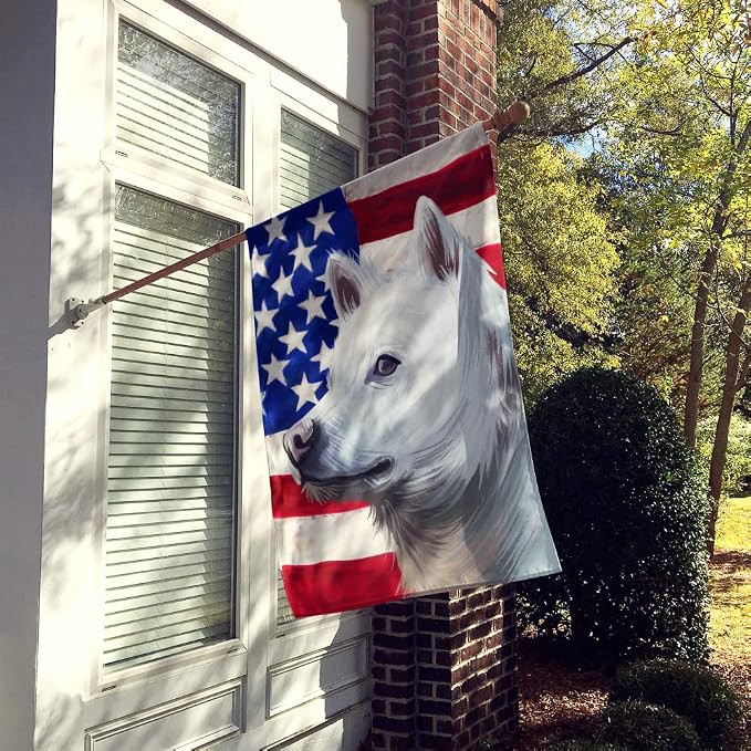 Caroline's Treasures CK6593CHF Kishu Ken American Flag House Flag Large Porch Sleeve Pole Decorative Outside Yard Banner Artwork Wall Hanging, Polyester, House Size, Multicolor