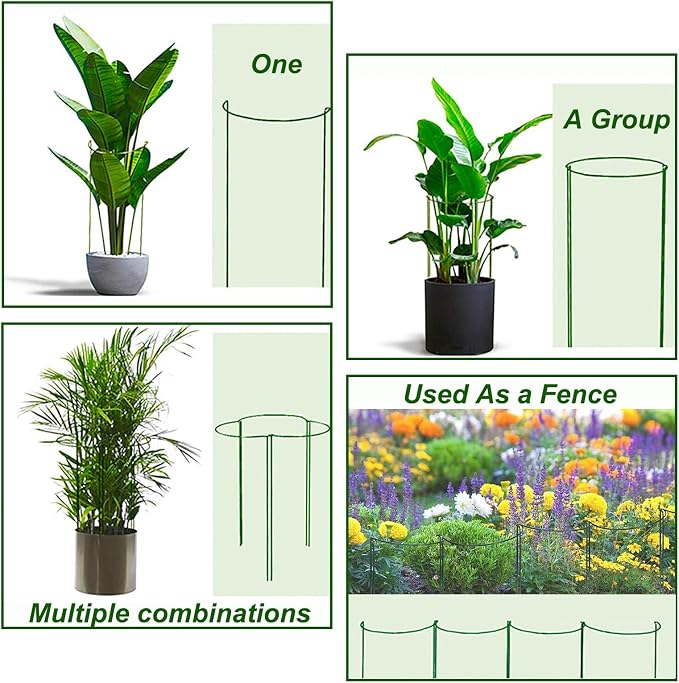 12 Pack Plant Support Stake, 16 Inch Peony Cages and Supports for Outdoor Plants, with 15 Pcs Plant Labels, 20 Pcs Plant Clips, 7ft Plant Ties
