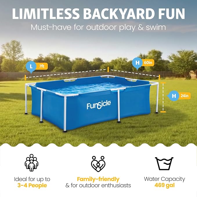Funsicle 7' x 5' x 24" Durable Rectangular Above Ground Activity Lap Pool with SmartConnect Technology for Ages 6 and Up, Blue